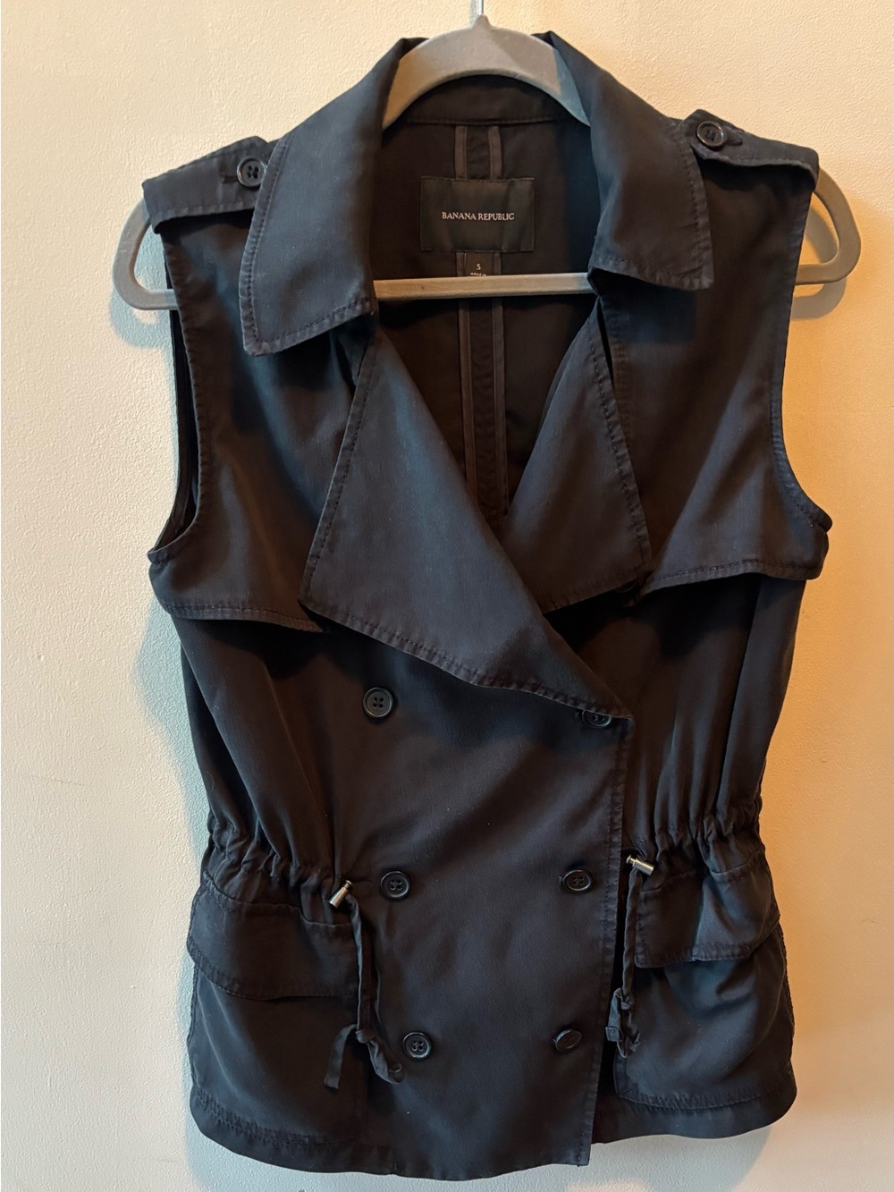 Banana Republic Black Double-Breast Trench Vest